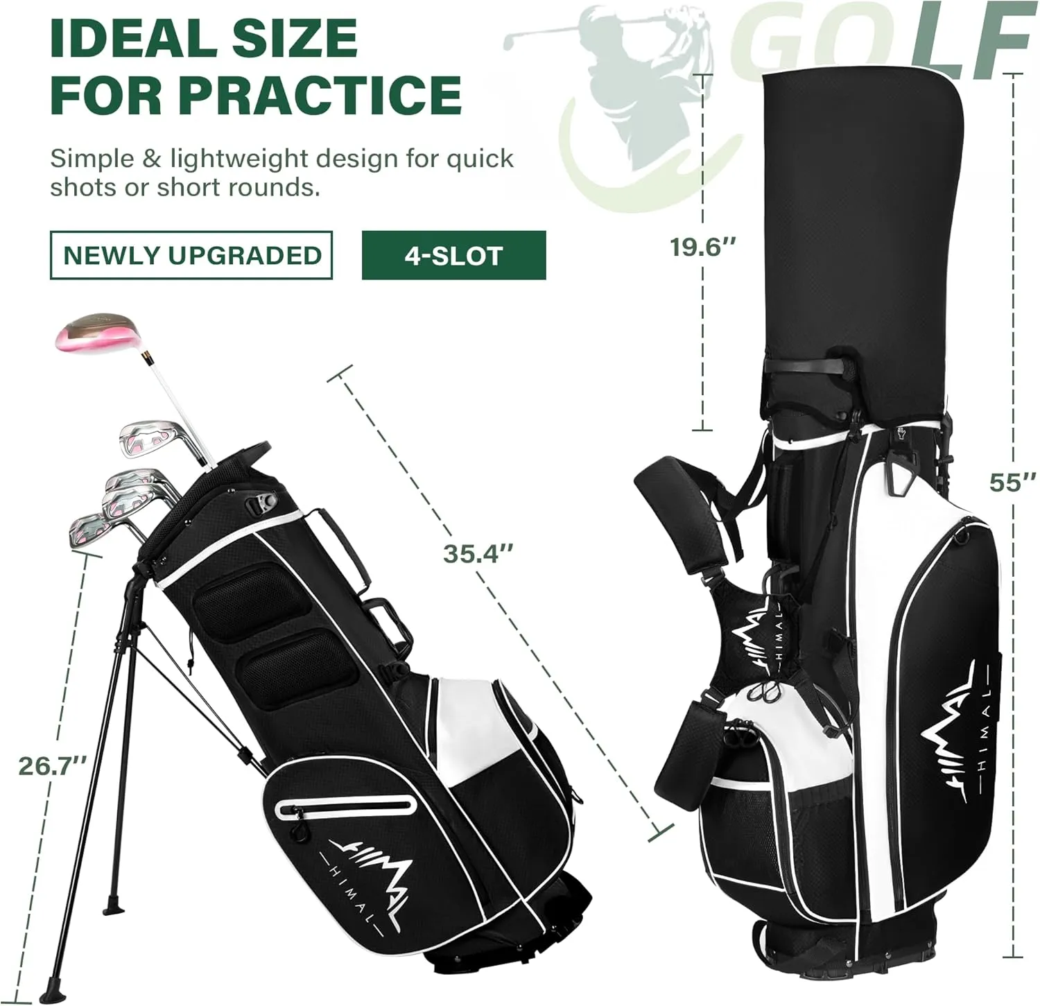 Lightweight Golf Stand Bag with 4-Way Full-Length Divider, Foldable Base & Dual Straps