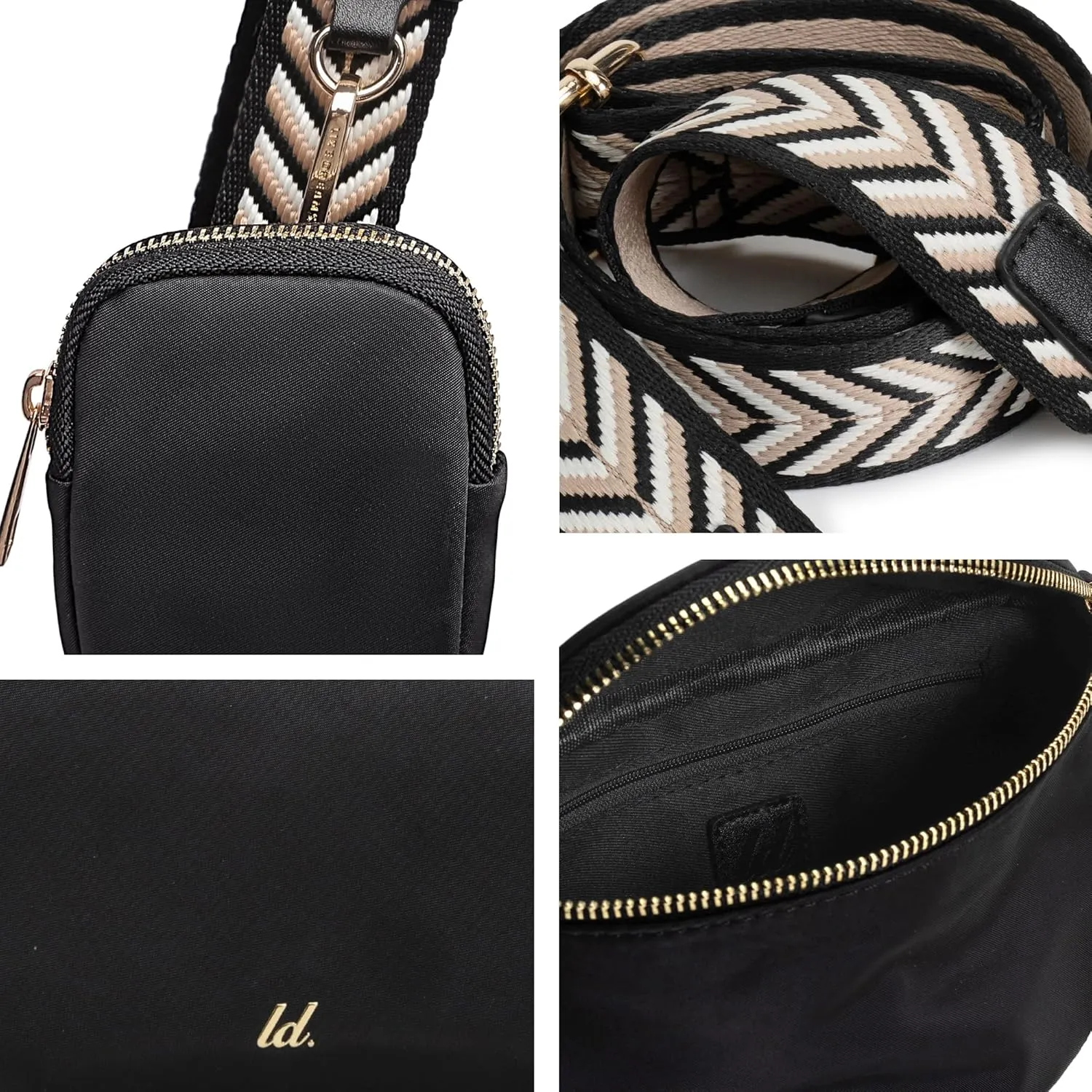 Like Dreams Small Crossbody Bum Bag for Women | Lightweight Nylon Fanny Pack with Detachable Airpods Pouch | Stylish Crossbody Bag (Black)