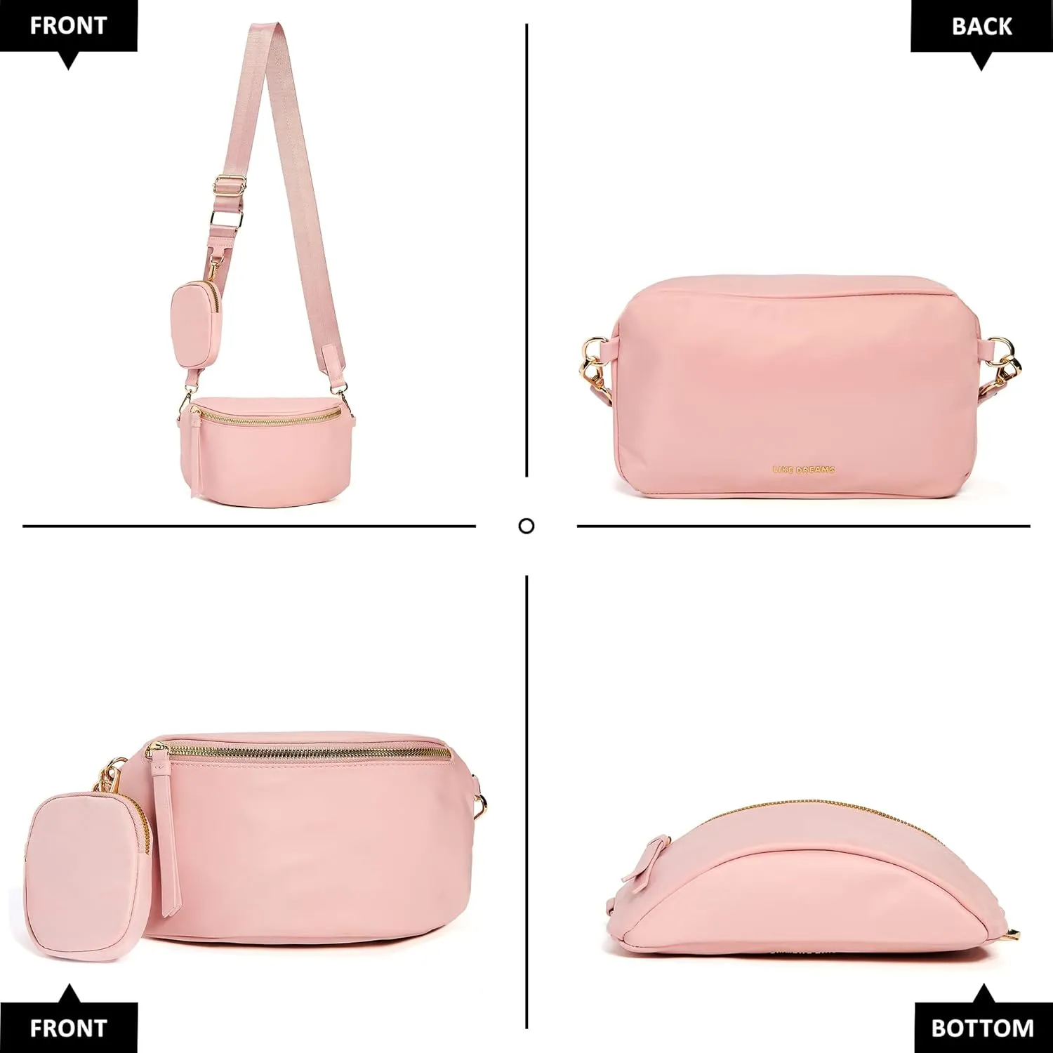 Like Dreams Small Crossbody Bum Bag for Women | Lightweight Nylon Fanny Pack with Detachable Airpods Pouch | Stylish Crossbody Bag (Blush)