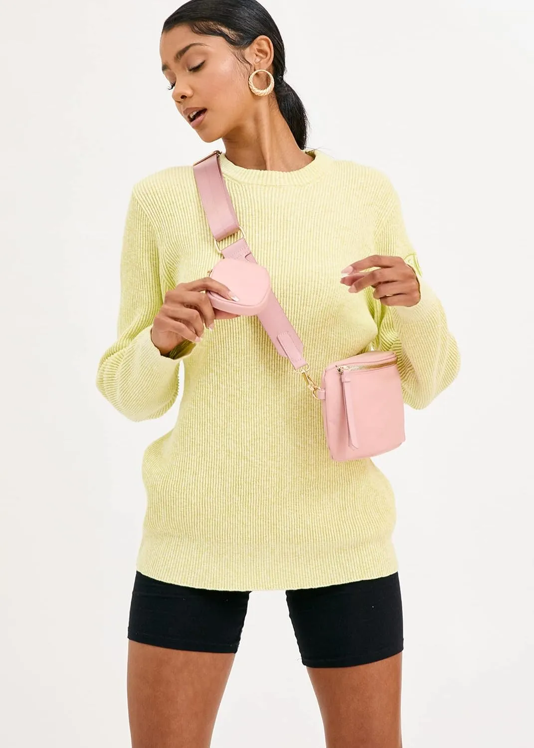 Like Dreams Small Crossbody Bum Bag for Women | Lightweight Nylon Fanny Pack with Detachable Airpods Pouch | Stylish Crossbody Bag (Blush)