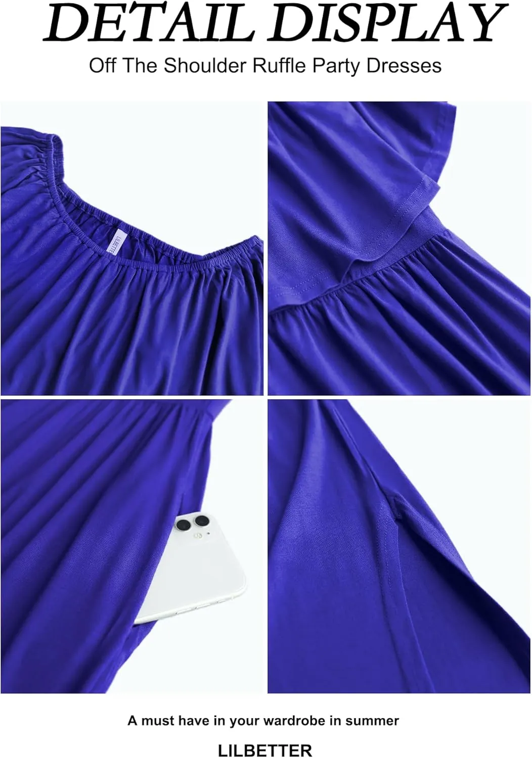 LILBETTER Womens Off The Shoulder Ruffle Party Dresses Side Split Beach Maxi Dress
