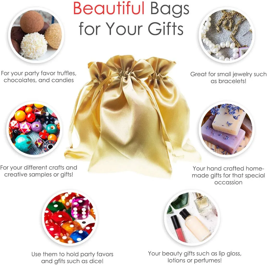 Linen and Bags 6" x 9" Gold Satin Bags, Jewelry Bags, Wedding Favor Drawstring Bags Baby Shower Bags 50 per Pack