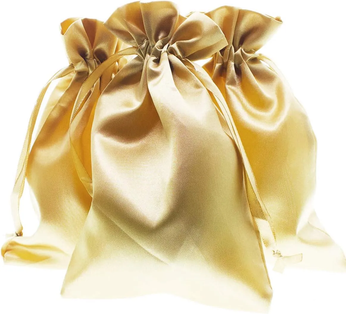 Linen and Bags 6" x 9" Gold Satin Bags, Jewelry Bags, Wedding Favor Drawstring Bags Baby Shower Bags 50 per Pack