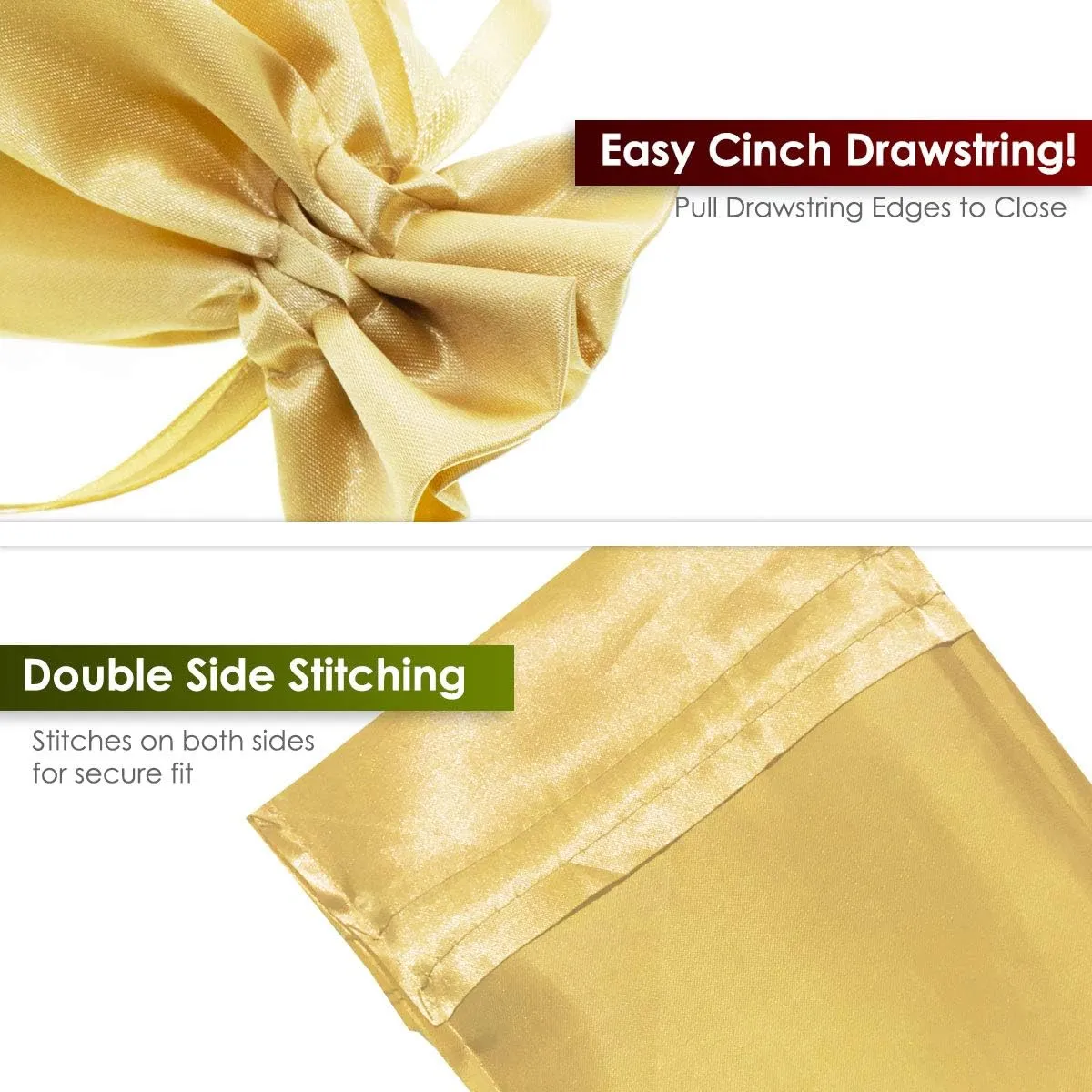 Linen and Bags 6" x 9" Gold Satin Bags, Jewelry Bags, Wedding Favor Drawstring Bags Baby Shower Bags 50 per Pack