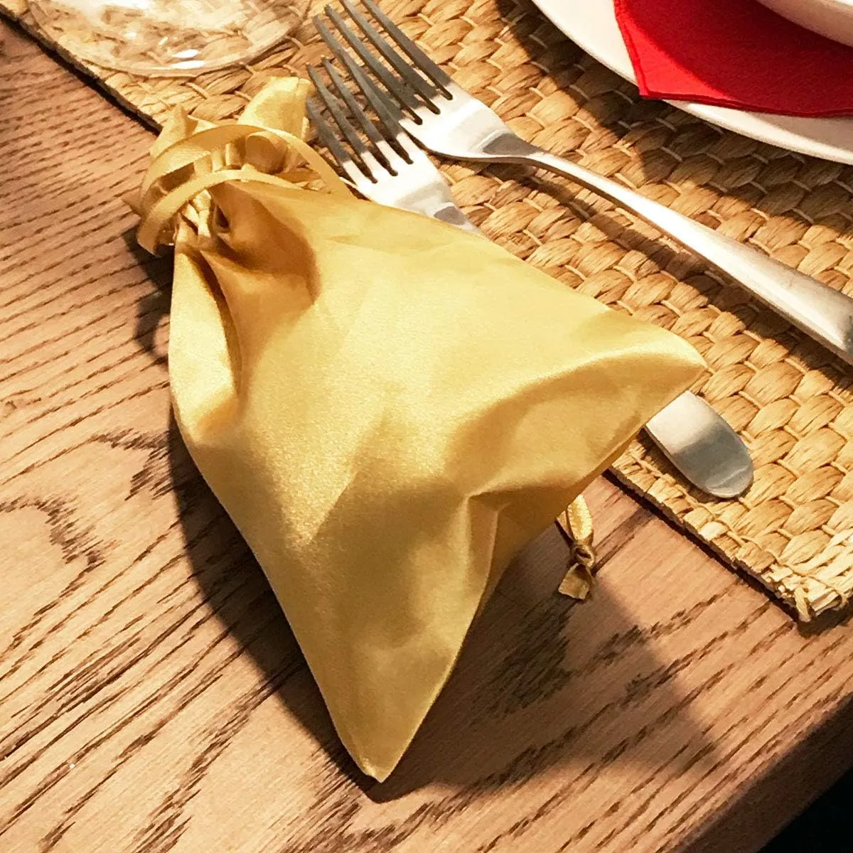 Linen and Bags 6" x 9" Gold Satin Bags, Jewelry Bags, Wedding Favor Drawstring Bags Baby Shower Bags 50 per Pack