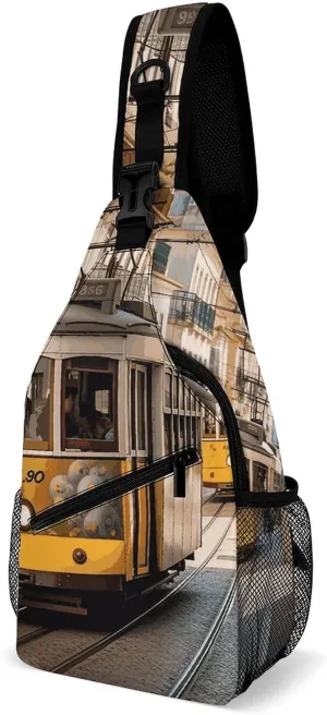 Lisbon Tram Crossbody Sling Bag for Women Men Sling Backpack Travel Chest Bag Pack Man Purse Shoulder Bags Daypack for Travel Hiking Cycling
