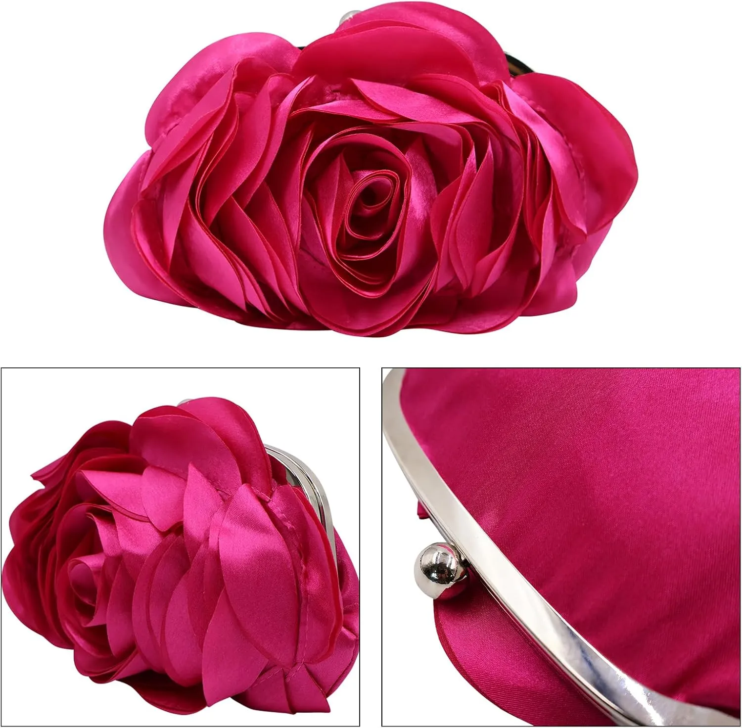 Little Floral Clutch Purse for Women - Elegant Rose Petal Evening Bag with Detachable Chain for Wedding, Gala, Prom