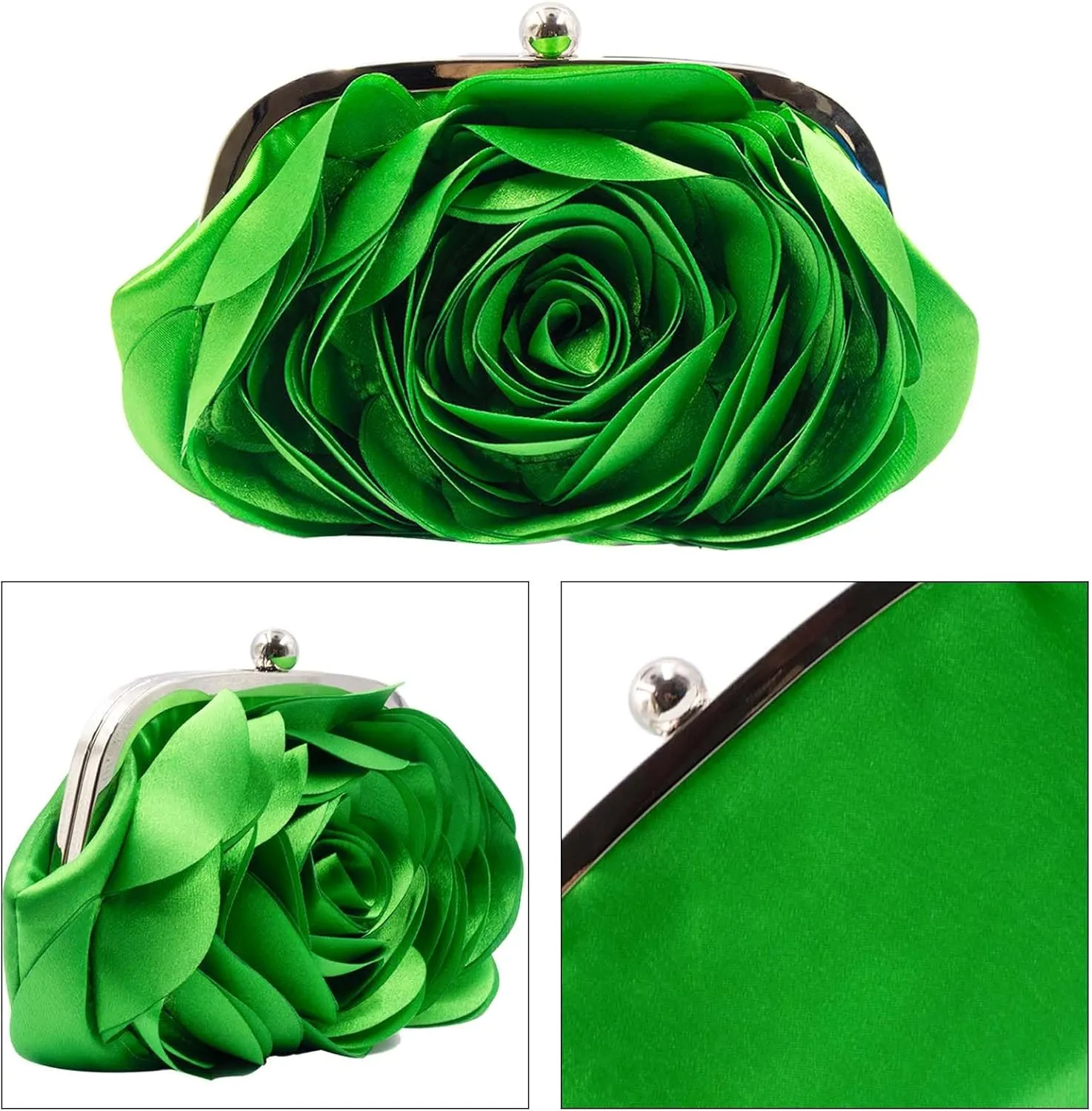 Little Floral Clutch Purse for Women - Elegant Rose Petal Evening Bag with Detachable Chain for Wedding, Gala, Prom