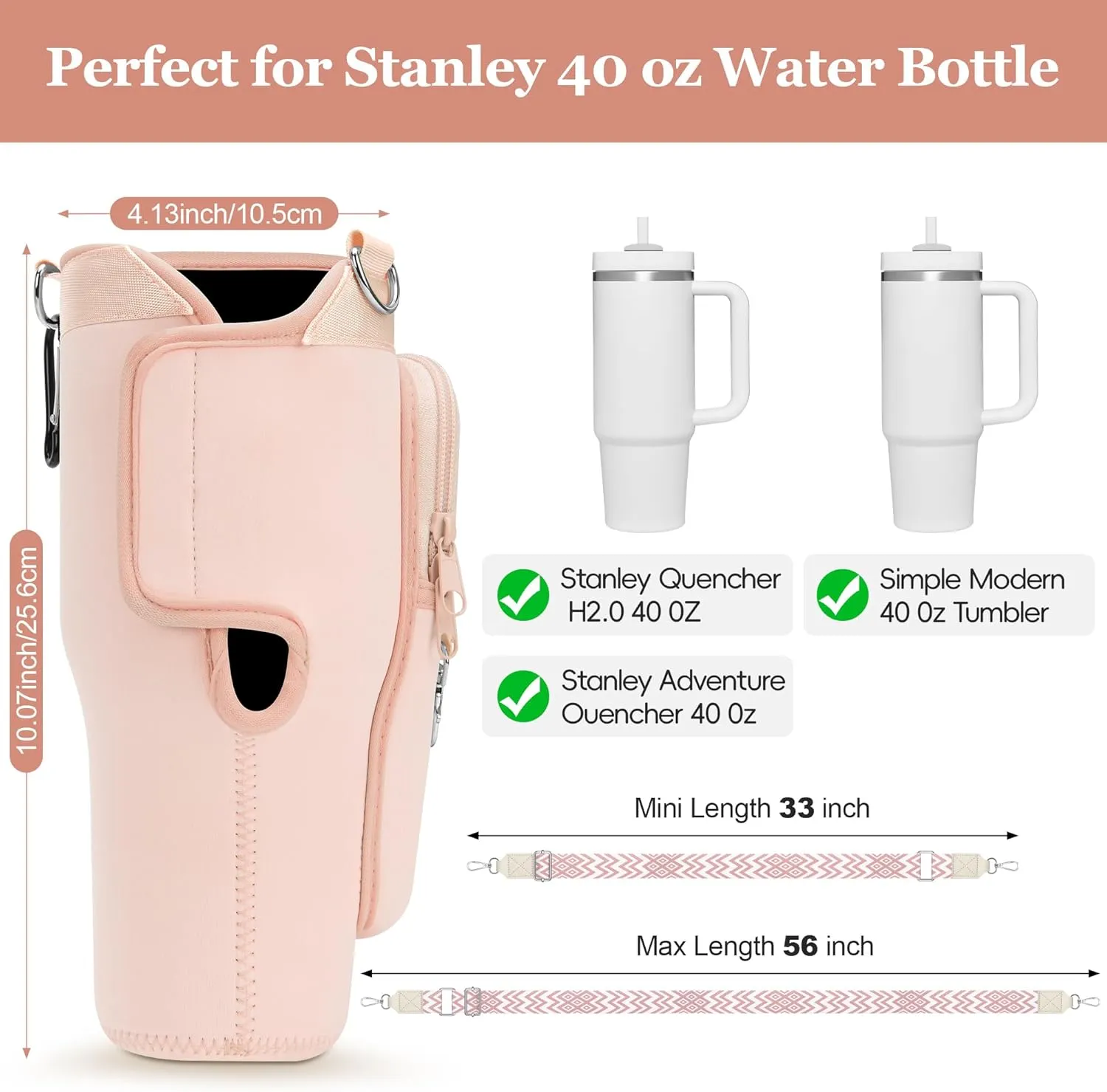 LOKASS for Stanley Cup Accessories 40 oz Water Bottle Carrier Bag with Phone Pocket for Stanley Tumbler Holder with Strap, Personalized Gifts with Floral Initial A-Z for Women/Girls/Stanley Cup Fans