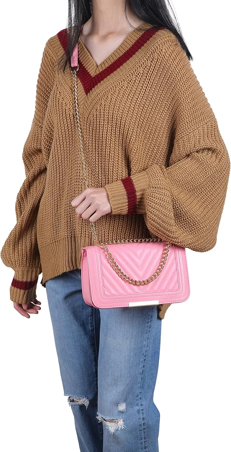 lola mae Crossbody Bags for Women Fashion Quilted Shoulder purse with Convertible Chain Strap Classic Satchel Handbag