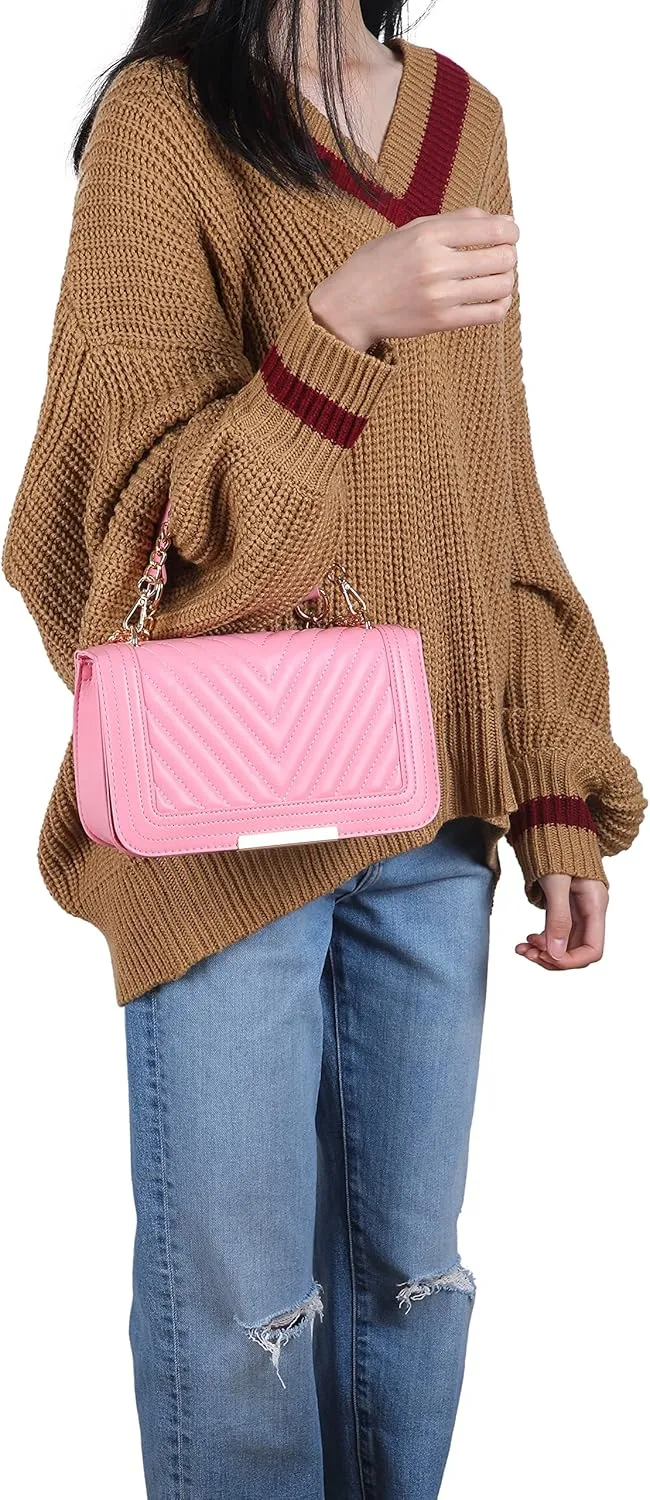 lola mae Crossbody Bags for Women Fashion Quilted Shoulder purse with Convertible Chain Strap Classic Satchel Handbag
