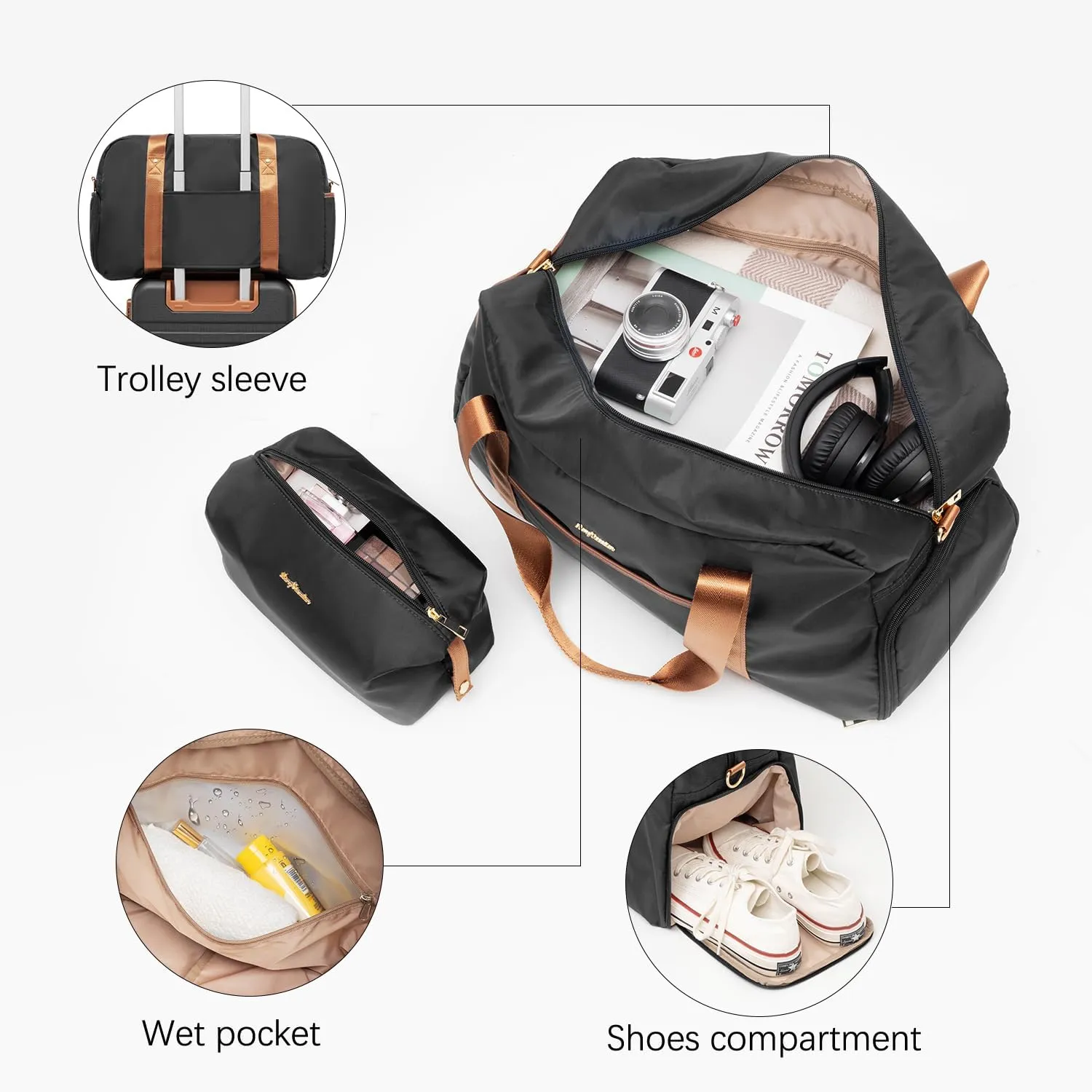 LONG VACATION Luggage Set 3 Piece Luggage ABS Carry on Suitcase Hardside Luggage with TSA Lock Spinner Wheels Travel Bag(Black Brown, 20 INCH)