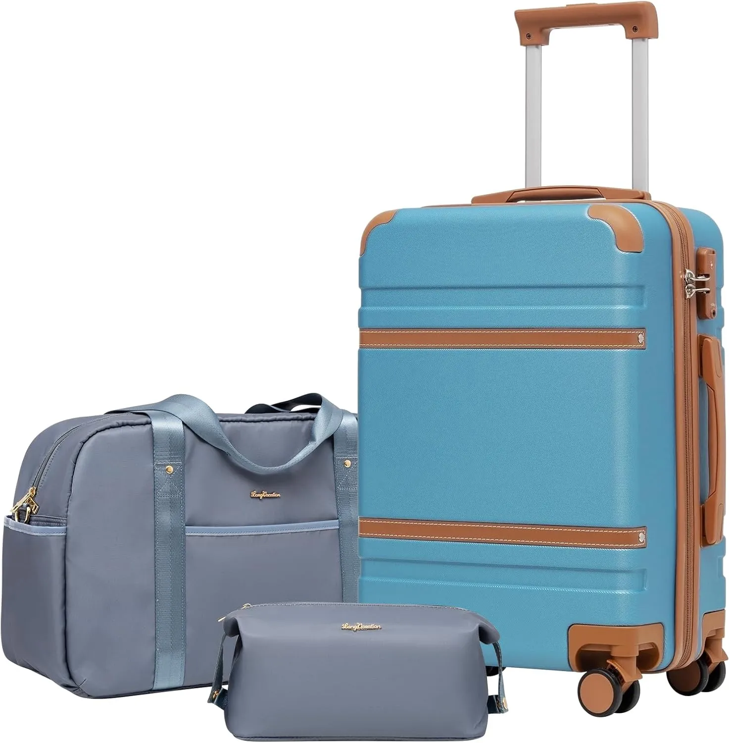 LONG VACATION Luggage Set 3 Piece Luggage ABS Carry on Suitcase Hardside Luggage with TSA Lock Spinner Wheels Travel Bag(Blue, 20 INCH)