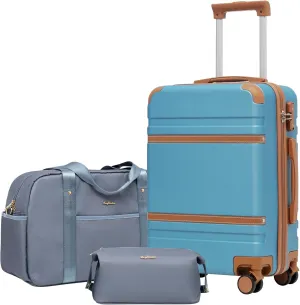 LONG VACATION Luggage Set 3 Piece Luggage ABS Carry on Suitcase Hardside Luggage with TSA Lock Spinner Wheels Travel Bag(Blue, 20 INCH)
