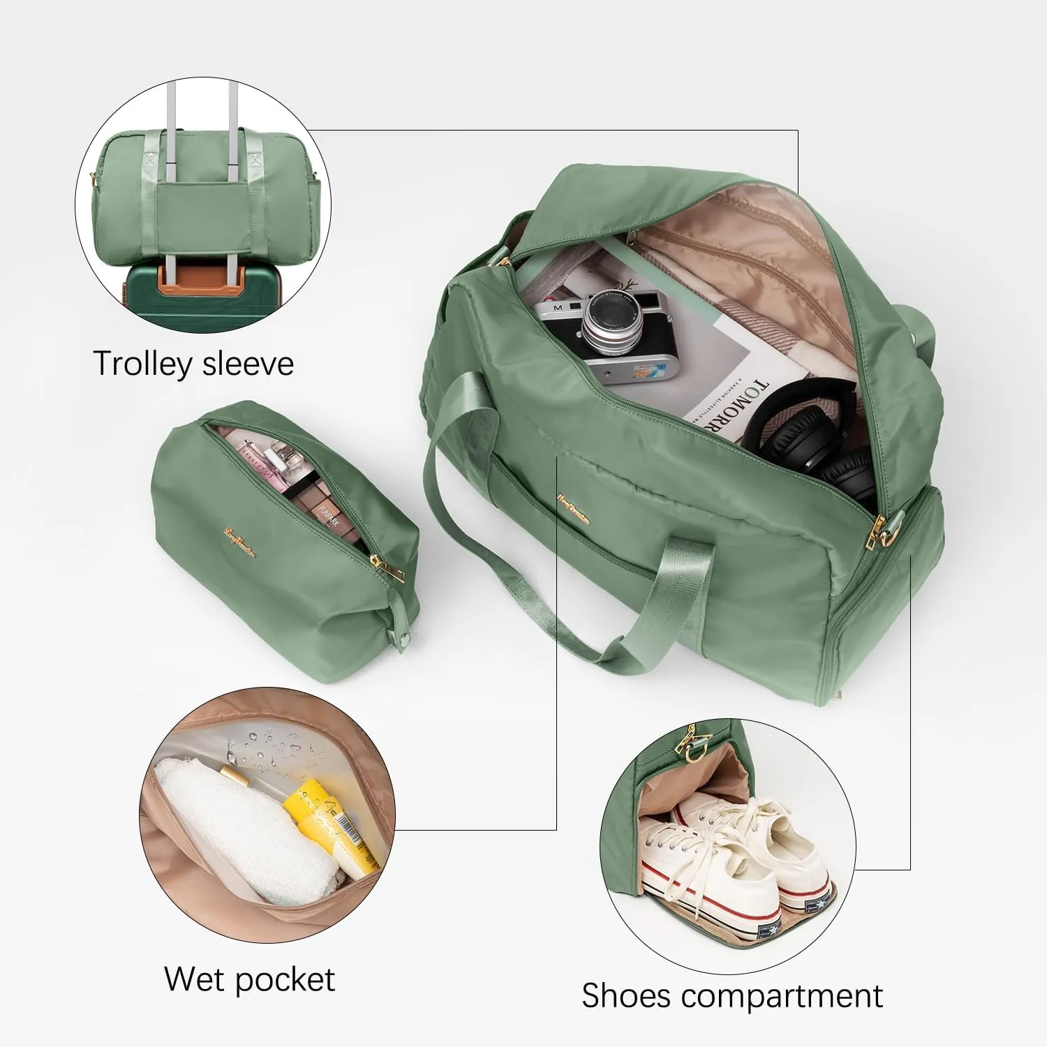 LONG VACATION Luggage Set 3 Piece Luggage ABS Carry on Suitcase Hardside Luggage with TSA Lock Spinner Wheels Travel Bag(Green Brown, 20 INCH)