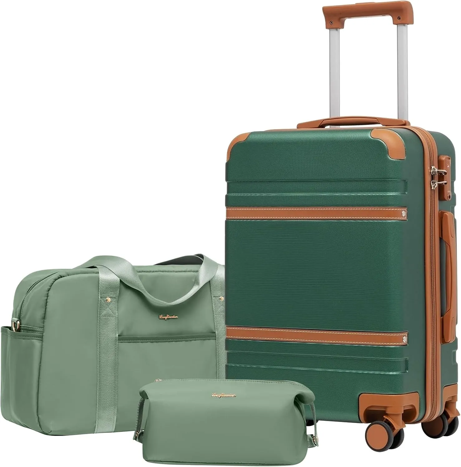 LONG VACATION Luggage Set 3 Piece Luggage ABS Carry on Suitcase Hardside Luggage with TSA Lock Spinner Wheels Travel Bag(Green Brown, 20 INCH)
