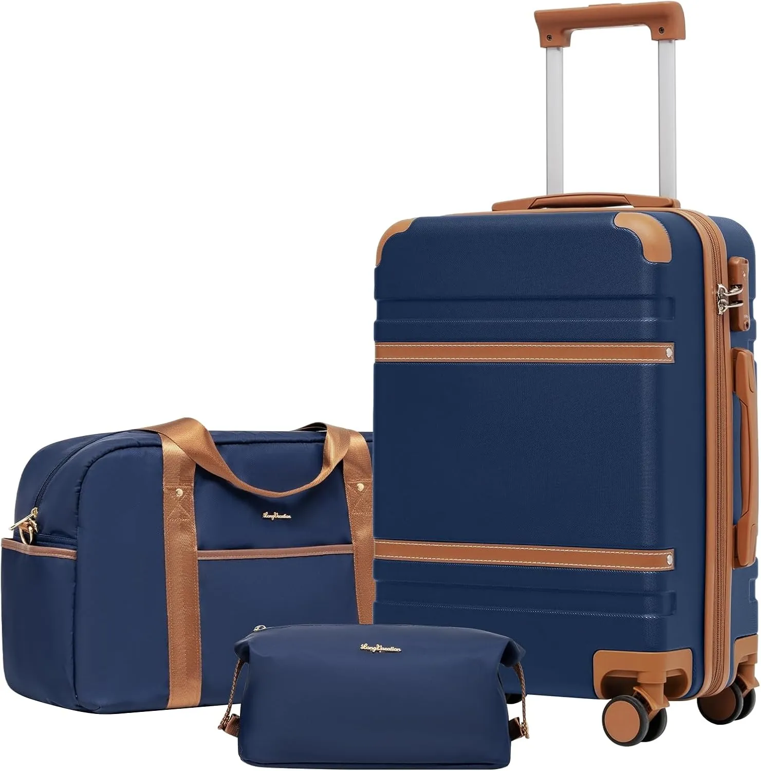 LONG VACATION Luggage Set 3 Piece Luggage ABS Carry on Suitcase Hardside Luggage with TSA Lock Spinner Wheels Travel Bag(Navy Brown, 20 INCH)