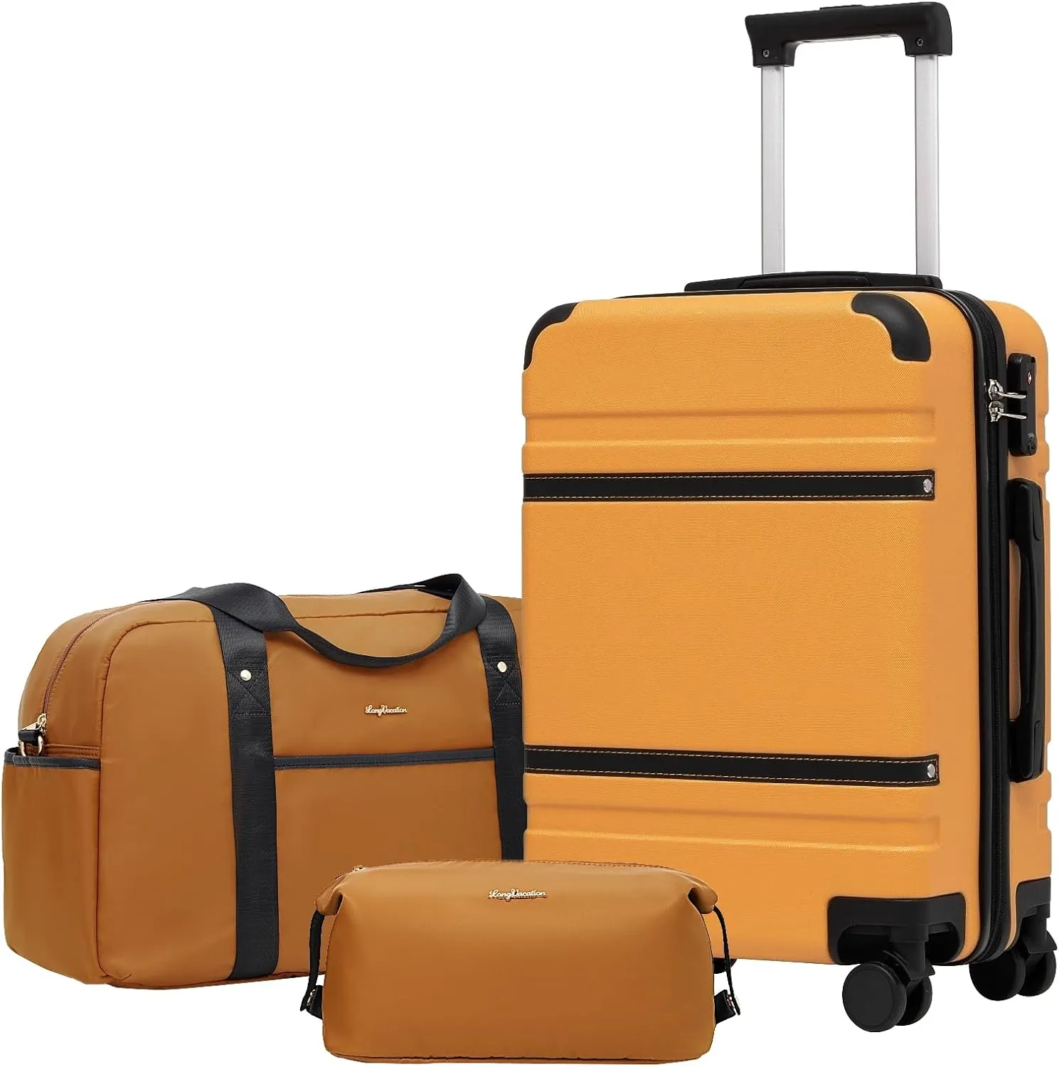 LONG VACATION Luggage Set 3 Piece Luggage ABS Carry on Suitcase Hardside Luggage with TSA Lock Spinner Wheels Travel Bag(Orange, 20 INCH)