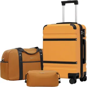 LONG VACATION Luggage Set 3 Piece Luggage ABS Carry on Suitcase Hardside Luggage with TSA Lock Spinner Wheels Travel Bag(Orange, 20 INCH)