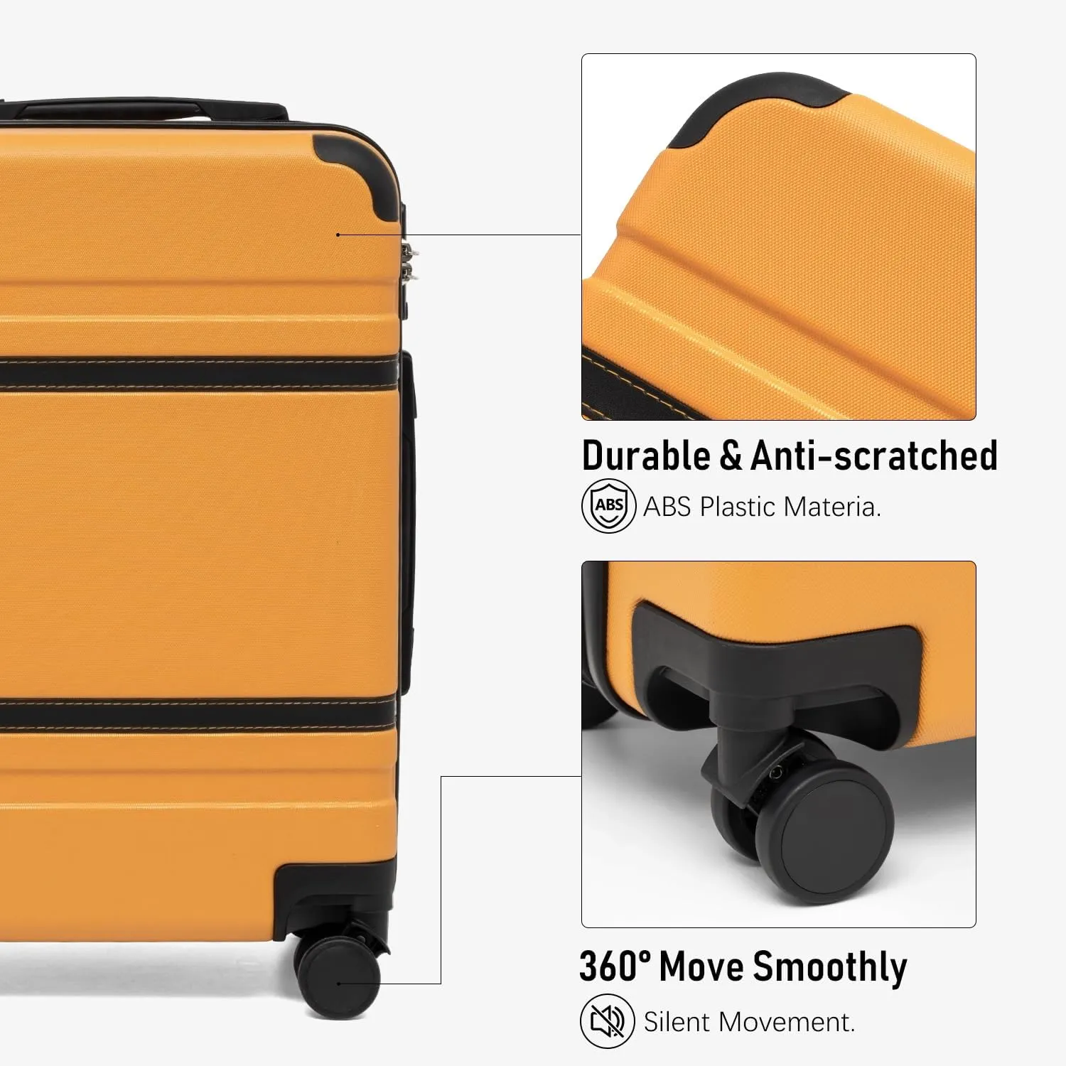 LONG VACATION Luggage Set 3 Piece Luggage ABS Carry on Suitcase Hardside Luggage with TSA Lock Spinner Wheels Travel Bag(Orange, 20 INCH)