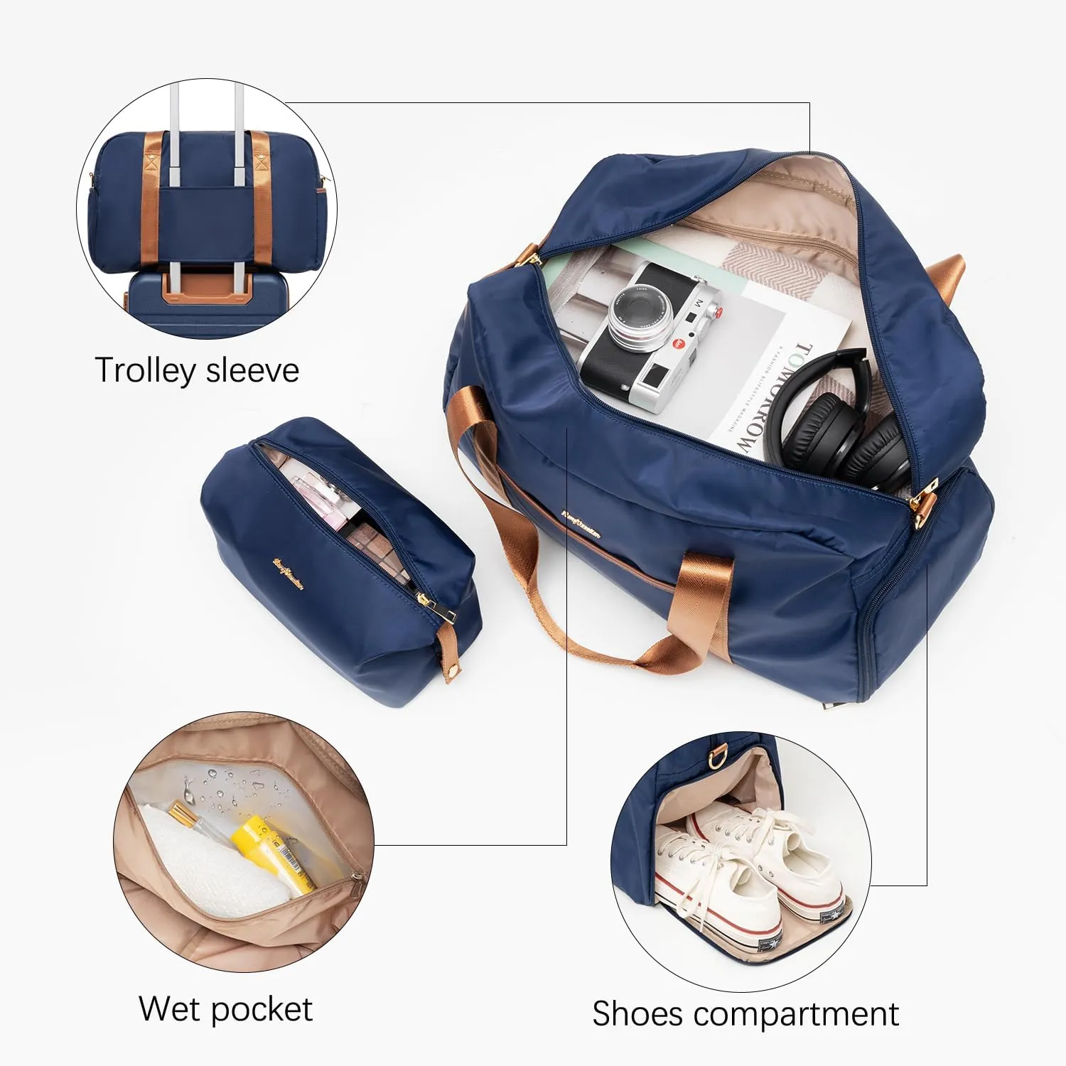 LONG VACATION Luggage Set 4 Piece Luggage ABS Carry on Suitcase with TSA Lock Spinner Wheels Travel Bag(Navy Brown, 6 piece set)
