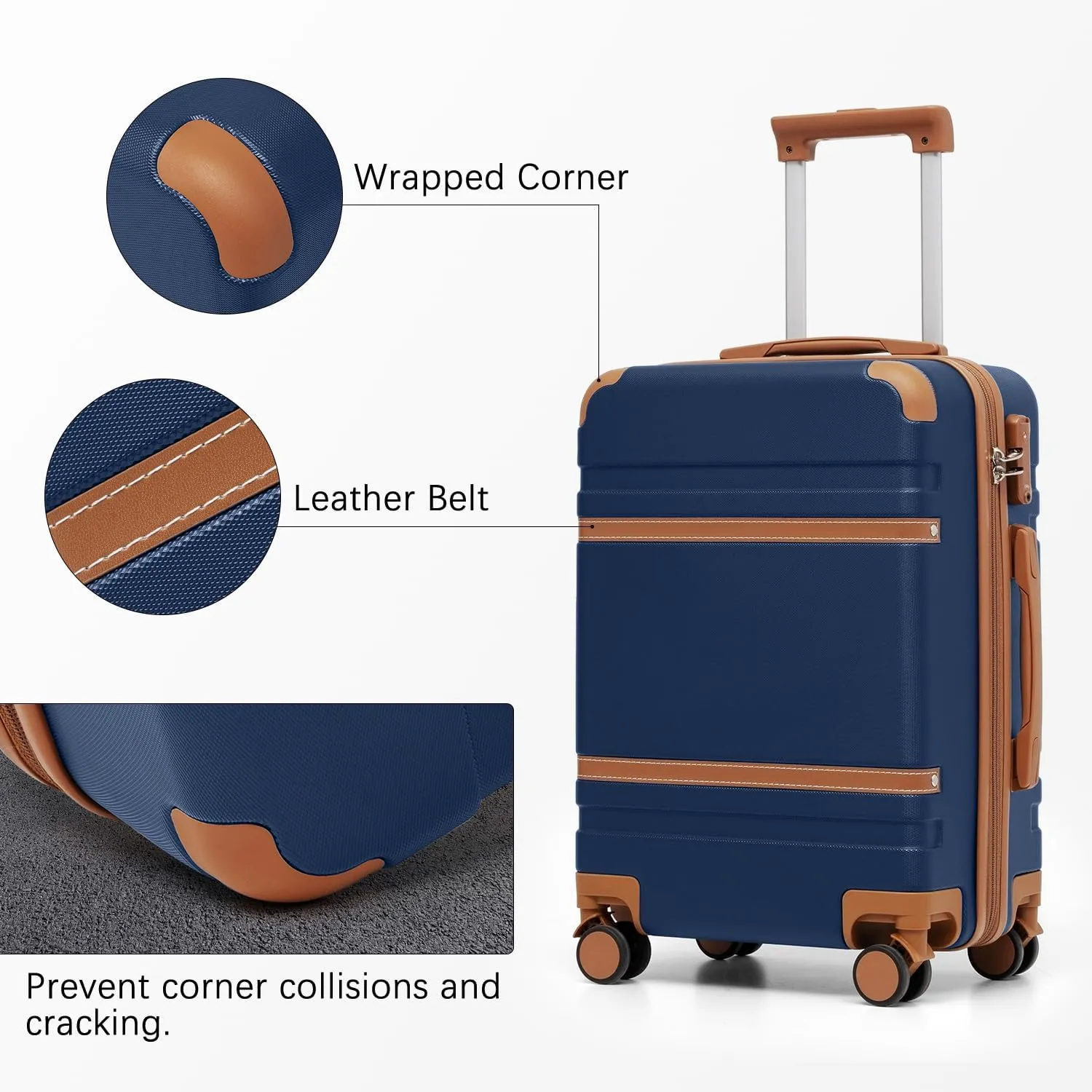 LONG VACATION Luggage Set 4 Piece Luggage ABS Carry on Suitcase with TSA Lock Spinner Wheels Travel Bag(Navy Brown, 6 piece set)