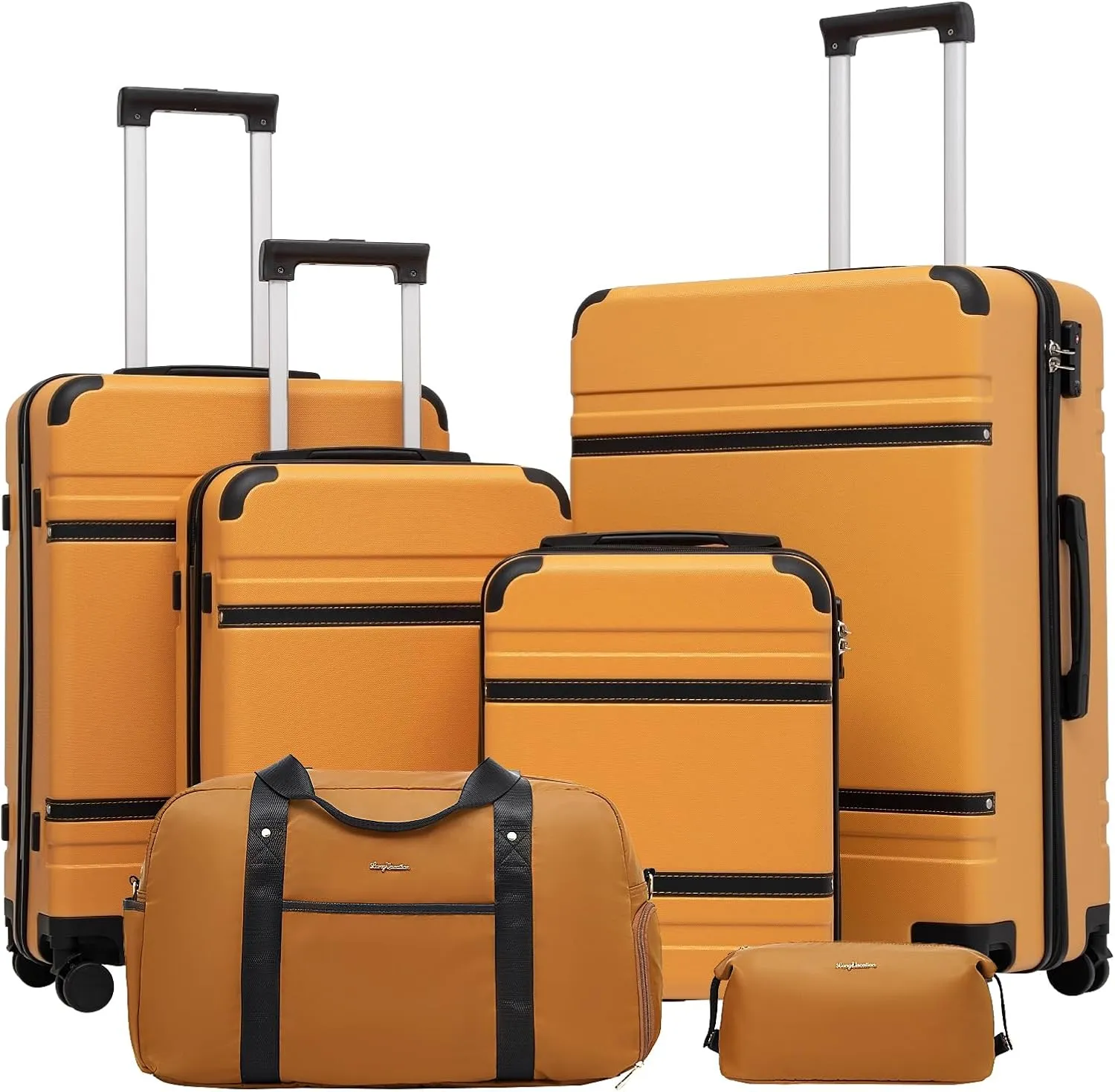 LONG VACATION Luggage Set 4 Piece Luggage ABS Carry on Suitcase with TSA Lock Spinner Wheels Travel Bag(Orange, 6 piece set)