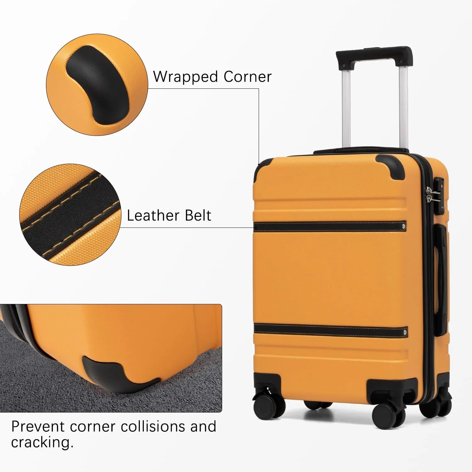 LONG VACATION Luggage Set 4 Piece Luggage ABS Carry on Suitcase with TSA Lock Spinner Wheels Travel Bag(Orange, 6 piece set)