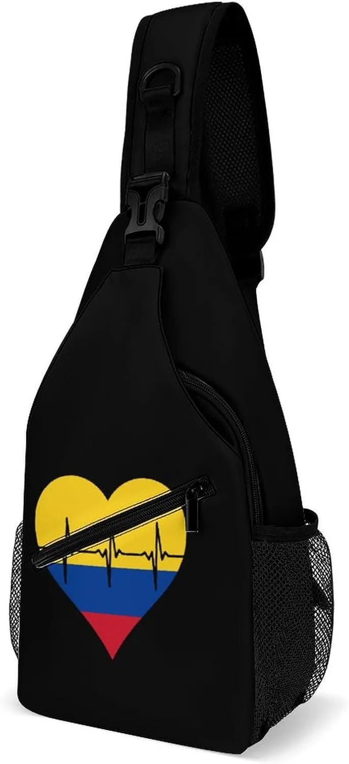 Love Colombia Heartbeat Crossbody Bag Multipurpose Over Shoulder Sling Backpack Travel Chest Side Pouch Daypack