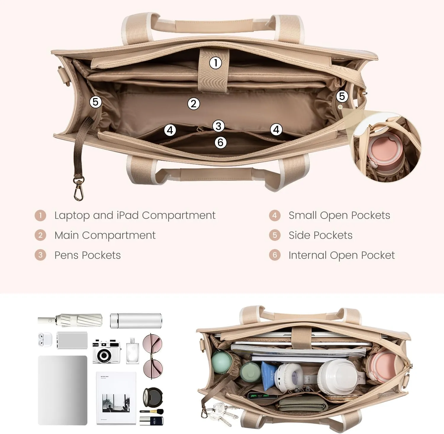 LOVEVOOK Laptop Bag for Women 15.6 Inch Laptop Tote Bag Waterproof Leather Work Bag 2PCs Vintage Computer Briefcase
