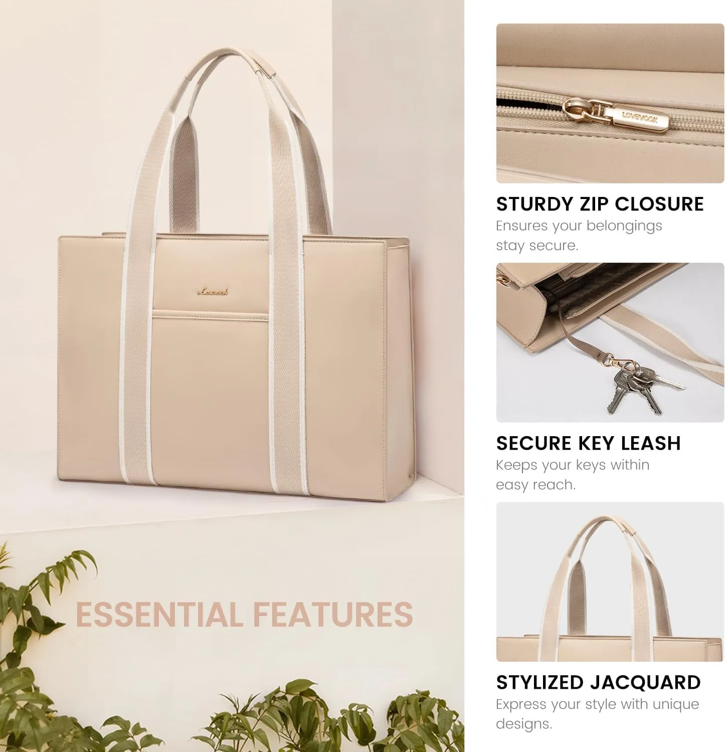 LOVEVOOK Laptop Bag for Women 15.6 Inch Laptop Tote Bag Waterproof Leather Work Bag 2PCs Vintage Computer Briefcase