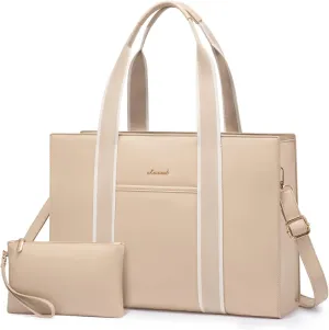 LOVEVOOK Laptop Bag for Women 15.6 Inch Laptop Tote Bag Waterproof Leather Work Bag 2PCs Vintage Computer Briefcase