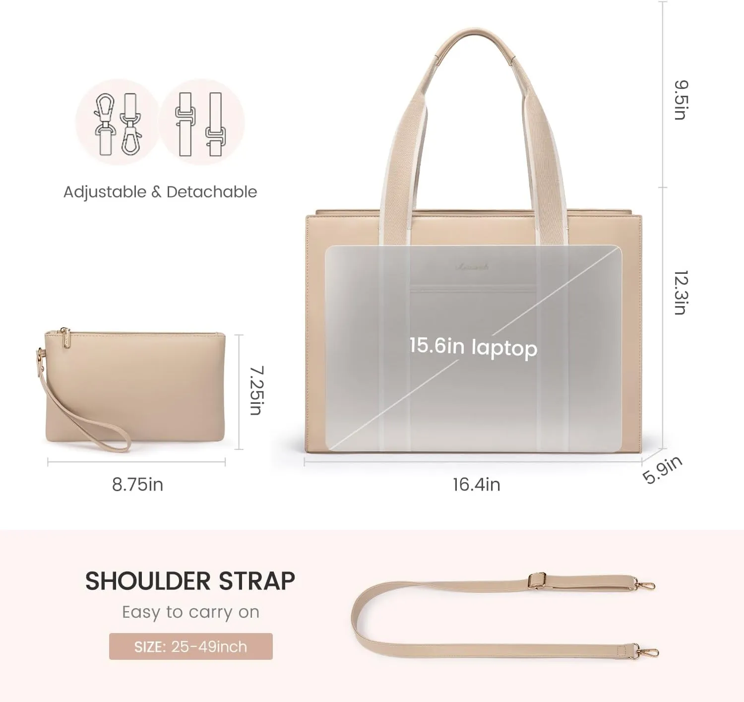 LOVEVOOK Laptop Bag for Women 15.6 Inch Laptop Tote Bag Waterproof Leather Work Bag 2PCs Vintage Computer Briefcase
