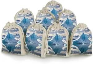 LPSADGF 8 PCS Blue Iceberg Drawstring Gift Bags Reusable Cotton Linen Storage Pouches for Christmas, Weddings, Parties, Favors 4.9"x6.7" Small Burlap Bags