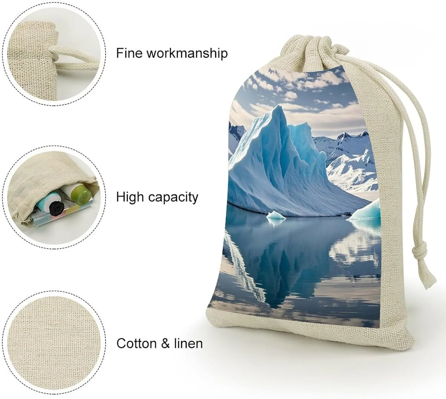LPSADGF 8 PCS Blue Iceberg Drawstring Gift Bags Reusable Cotton Linen Storage Pouches for Christmas, Weddings, Parties, Favors 4.9"x6.7" Small Burlap Bags