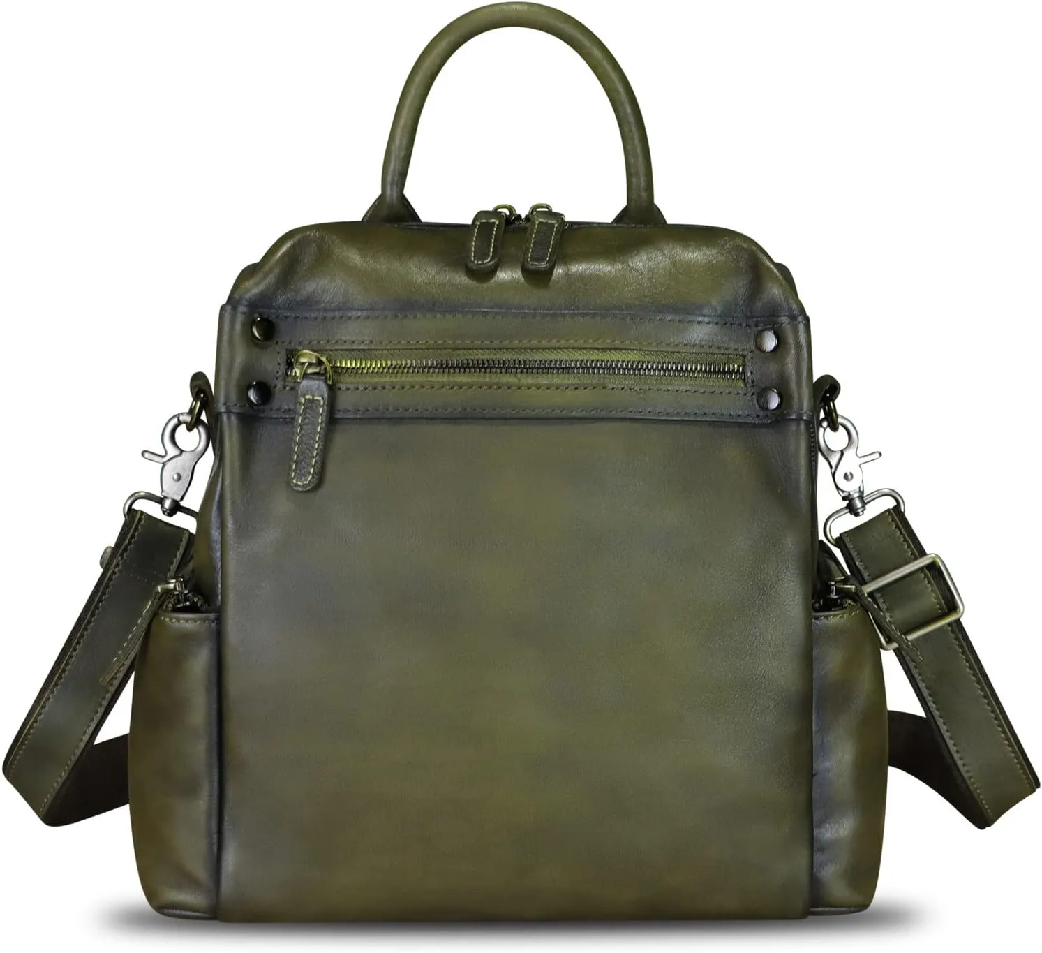 LRTO Genuine Leather Backpack Purse for Women Vintage Casual Daypack Knapsack Handmade Rucksack Convertible Shoulder Bag (Green) Medium
