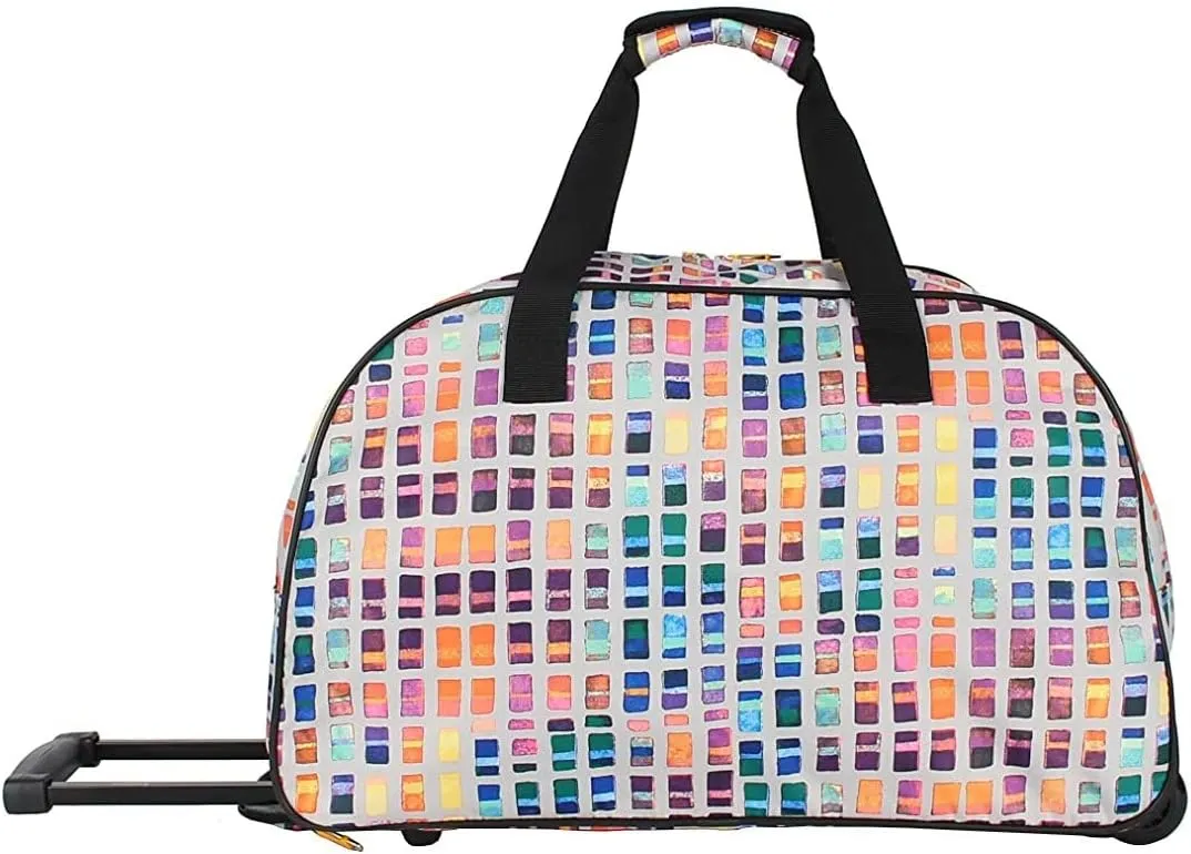 Lucas Designer Carry On Luggage Collection - Lightweight Pattern 22 Inch Duffel Bag- Weekender Overnight Business Travel Suitcase with 2- Rolling Spinner Wheels (CREAM, 22in)