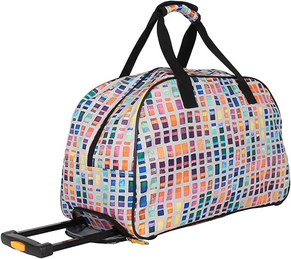 Lucas Designer Carry On Luggage Collection - Lightweight Pattern 22 Inch Duffel Bag- Weekender Overnight Business Travel Suitcase with 2- Rolling Spinner Wheels (CREAM, 22in)