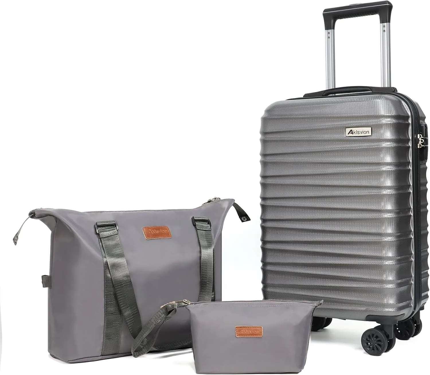 Luggage Set 3 Piece Luggage Set ABS hardshell Spinner Wheels Luggage Carry on Suitcase with Weekender bag & Toiletry bag(Grey)