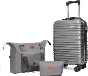 Luggage Set 3 Piece Luggage Set ABS hardshell Spinner Wheels Luggage Carry on Suitcase with Weekender bag & Toiletry bag(Grey)
