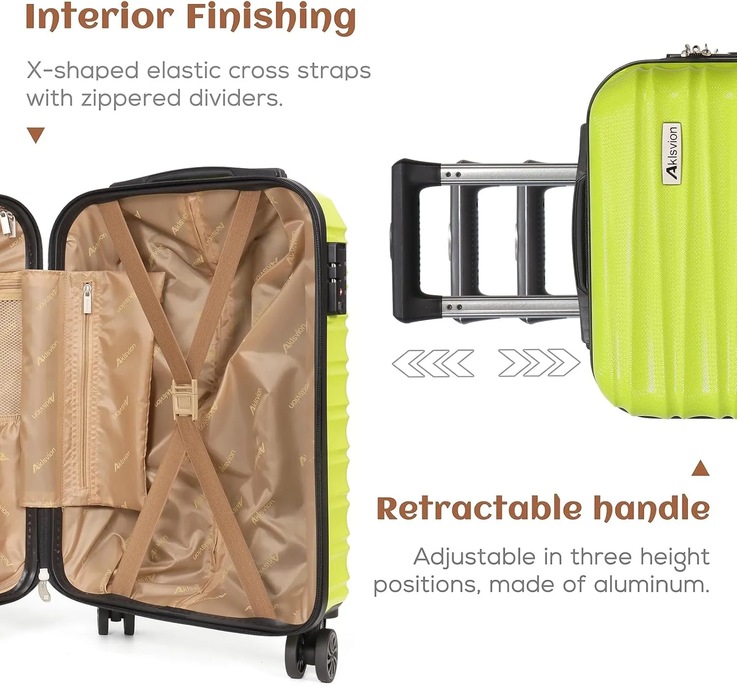 Luggage Set 3 Piece Luggage Set ABS hardshell Spinner Wheels Luggage Carry on Suitcase with Weekender bag & Toiletry bag（Lime）