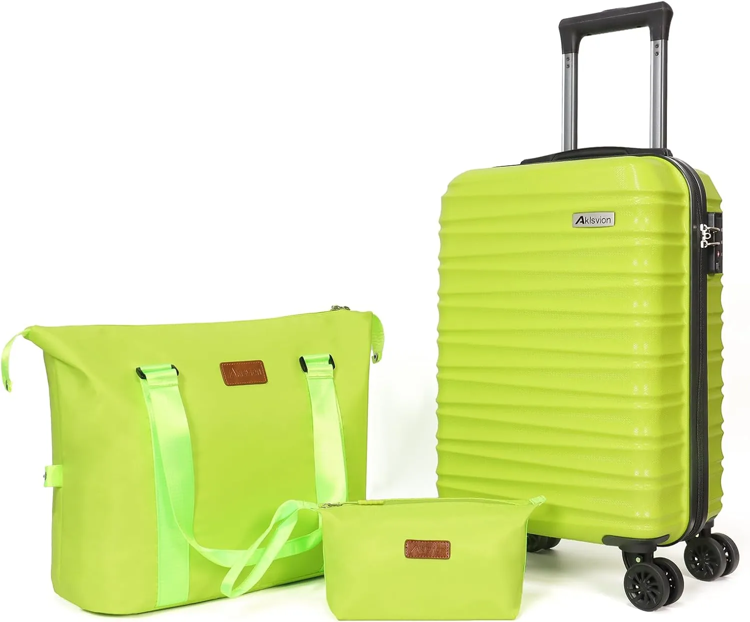 Luggage Set 3 Piece Luggage Set ABS hardshell Spinner Wheels Luggage Carry on Suitcase with Weekender bag & Toiletry bag（Lime）