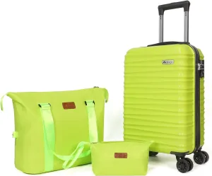Luggage Set 3 Piece Luggage Set ABS hardshell Spinner Wheels Luggage Carry on Suitcase with Weekender bag & Toiletry bag（Lime）