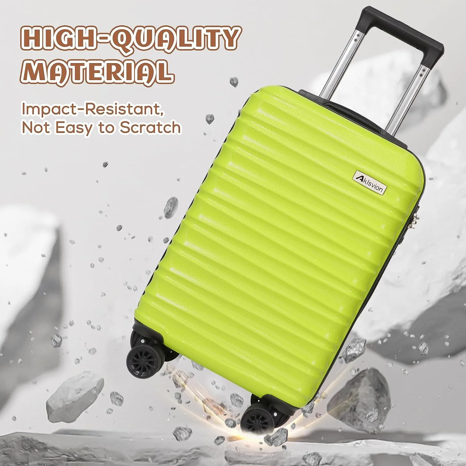 Luggage Set 3 Piece Luggage Set ABS hardshell Spinner Wheels Luggage Carry on Suitcase with Weekender bag & Toiletry bag（Lime）