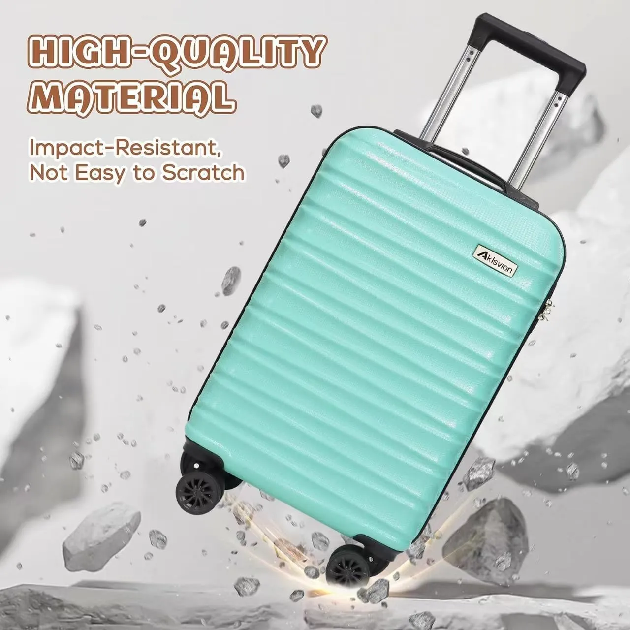 Luggage Set 3 Piece Luggage Set ABS hardshell Spinner Wheels Luggage Carry on Suitcase with Weekender bag & Toiletry bag（Mint Green