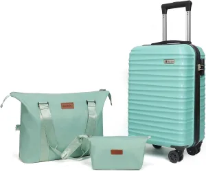 Luggage Set 3 Piece Luggage Set ABS hardshell Spinner Wheels Luggage Carry on Suitcase with Weekender bag & Toiletry bag（Mint Green