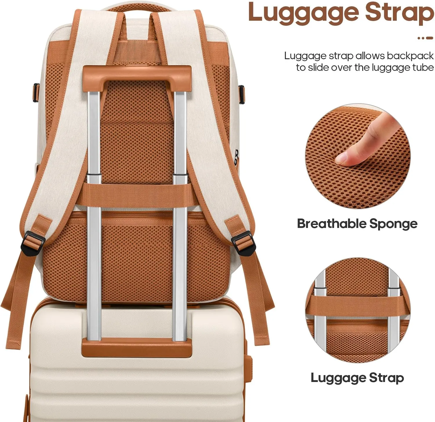 Luggage Sets 3 Piece, Carry On Luggage 20 Inch With Spinner Wheels,PC Hardside Suitcase Set with TSA Lock,Durable Carry On Suitcase With Travel Backpack for Men (Beige, 3 piece set (20inch))