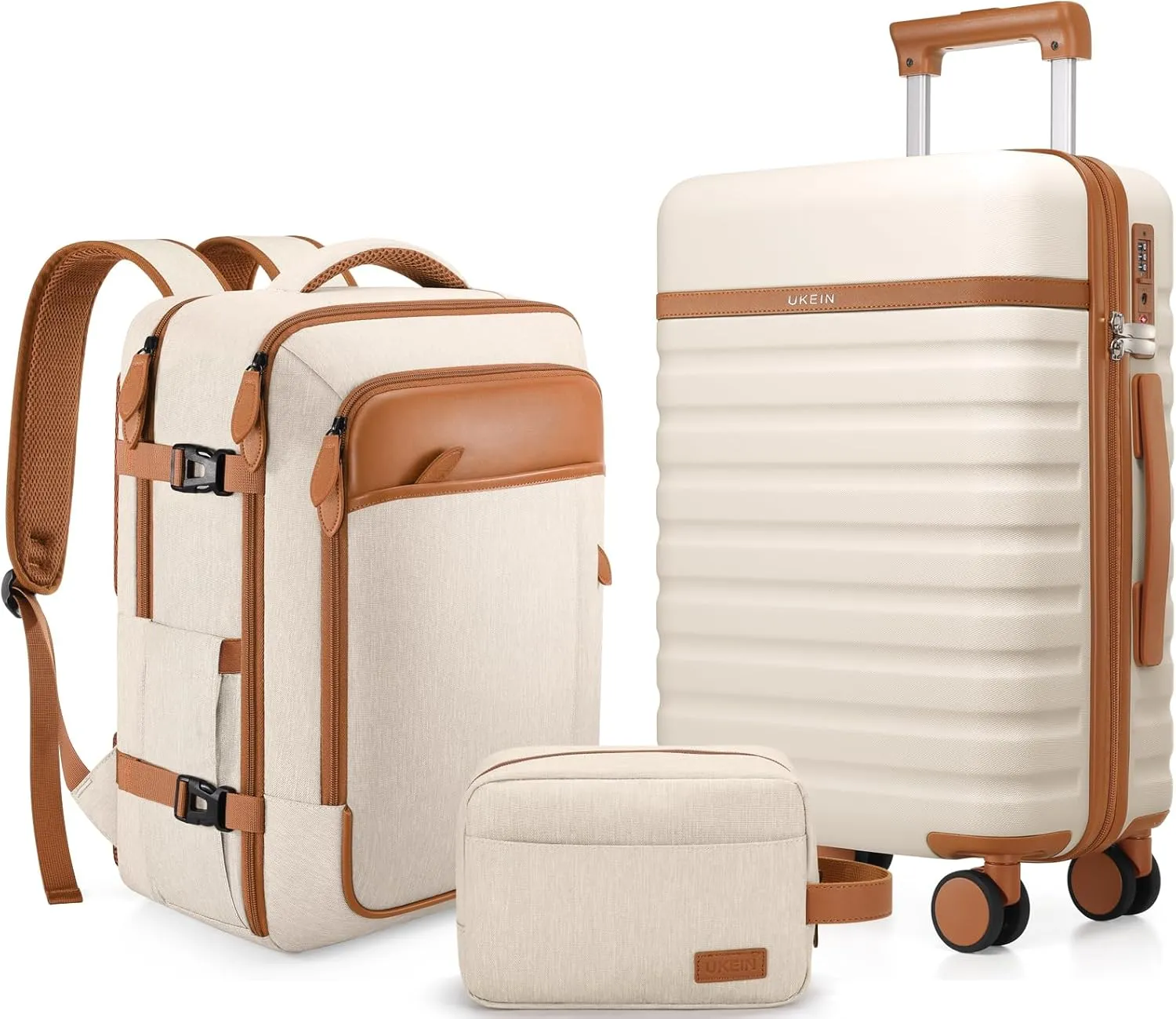 Luggage Sets 3 Piece, Carry On Luggage 20 Inch With Spinner Wheels,PC Hardside Suitcase Set with TSA Lock,Durable Carry On Suitcase With Travel Backpack for Men (Beige, 3 piece set (20inch))