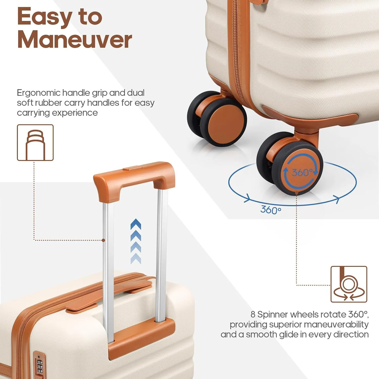 Luggage Sets 3 Piece, Carry On Luggage 20 Inch With Spinner Wheels,PC Hardside Suitcase Set with TSA Lock,Durable Carry On Suitcase With Travel Backpack for Men (Beige, 3 piece set (20inch))