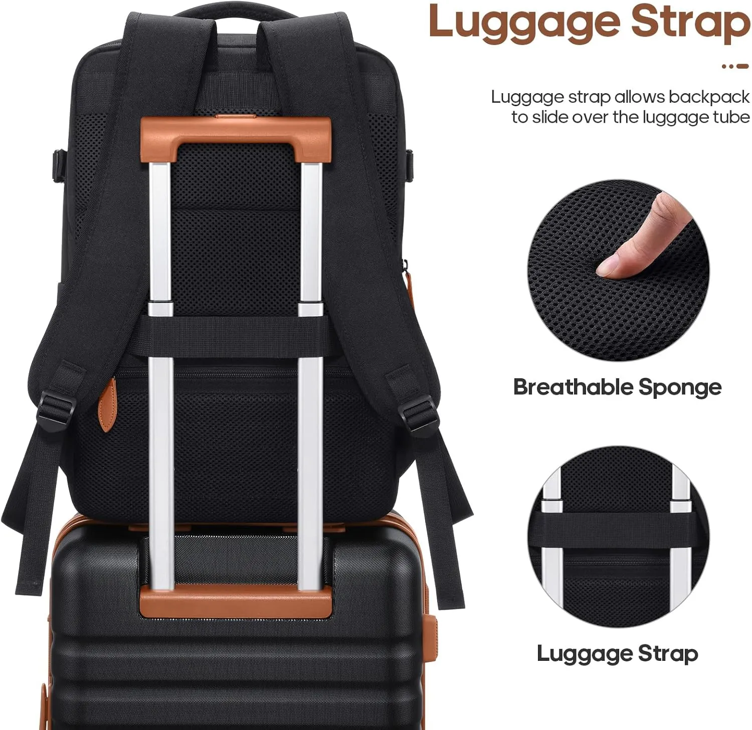 Luggage Sets 3 Piece, Carry On Luggage 20 Inch With Spinner Wheels,PC Hardside Suitcase Set with TSA Lock,Durable Carry On Suitcase With Travel Backpack for Men (Black, 3 piece set (20inch))